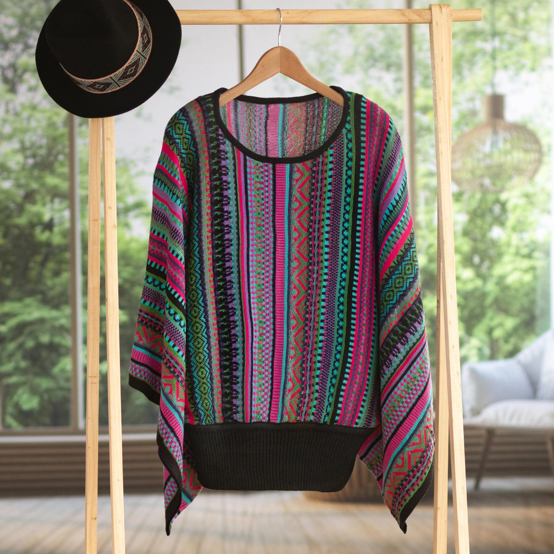 Knit Multicolor Striped Pullover Sweater from Peru - Butterfly Dance