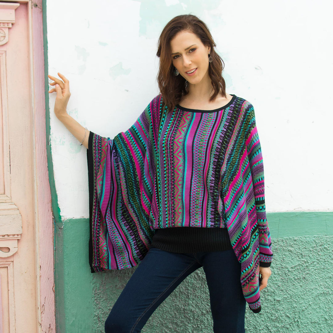 Knit Multicolor Striped Pullover Sweater from Peru - Butterfly Dance