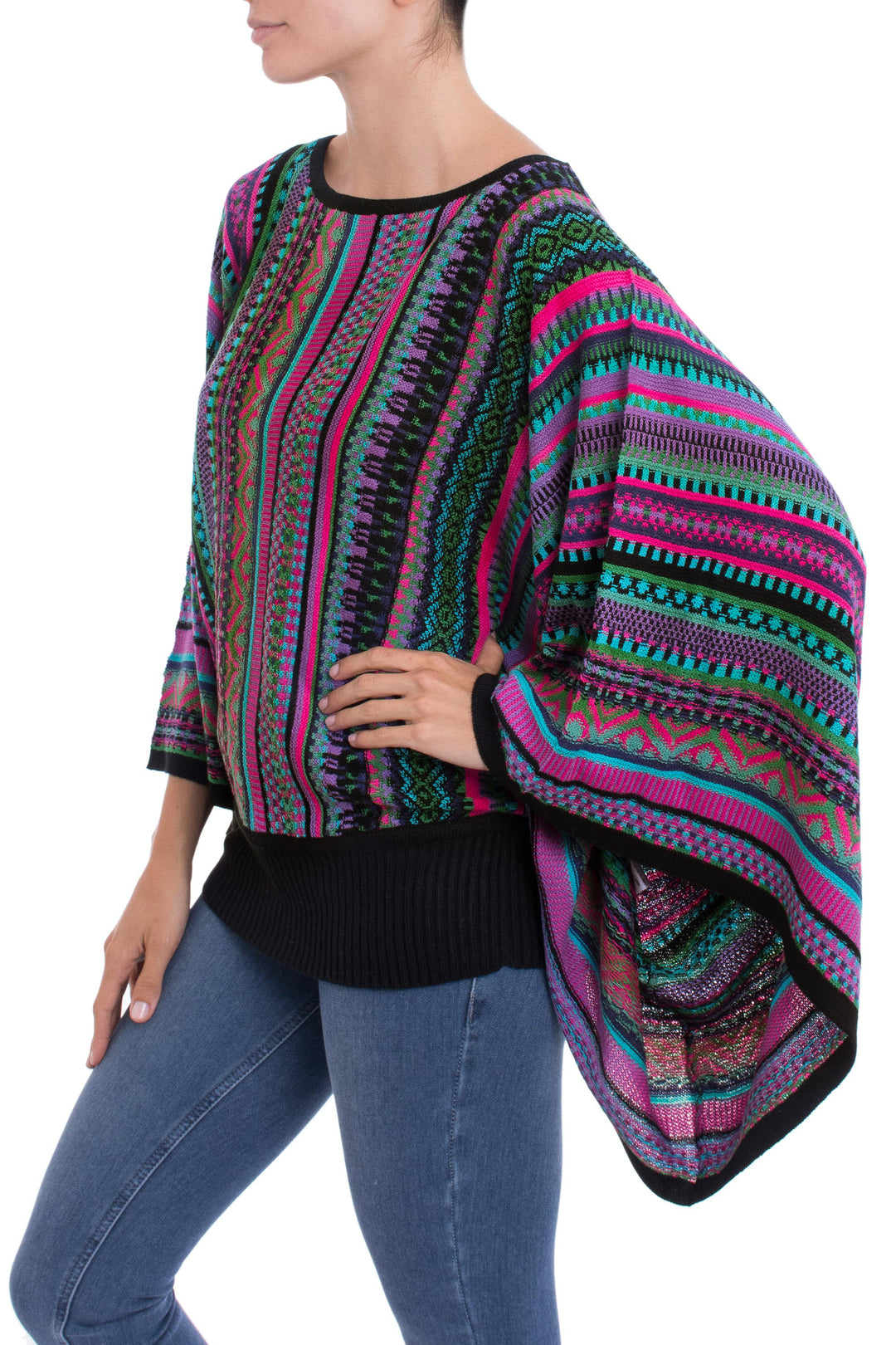 Knit Multicolor Striped Pullover Sweater from Peru - Butterfly Dance