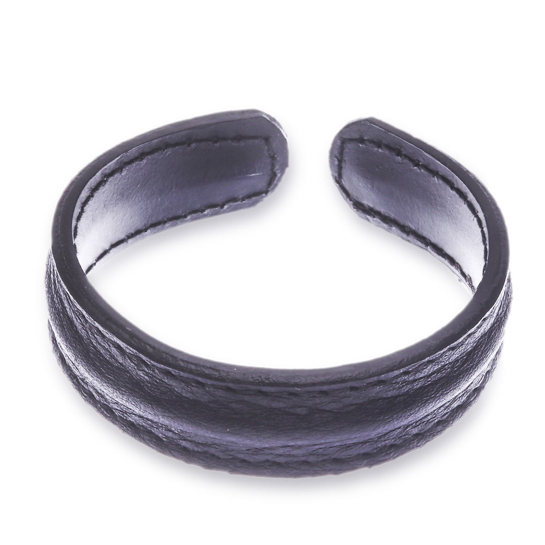 Handcrafted Black Leather Men's Cuff Bracelet from Thailand - Basic Black
