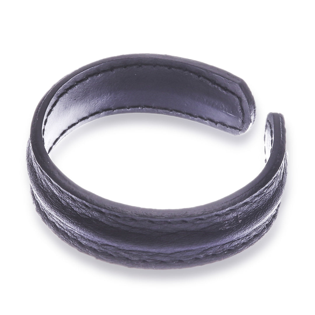 Handcrafted Black Leather Men's Cuff Bracelet from Thailand - Basic Black