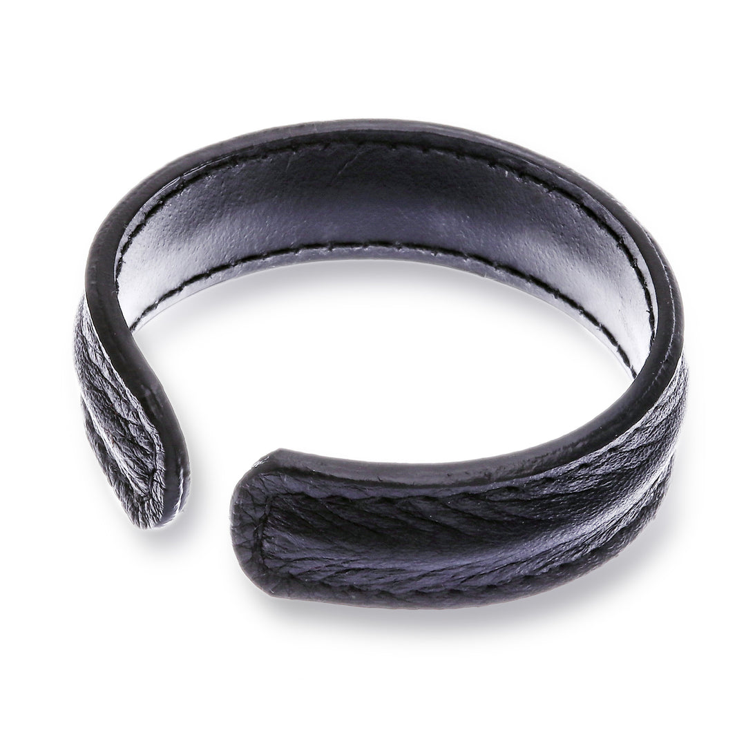 Handcrafted Black Leather Men's Cuff Bracelet from Thailand - Basic Black