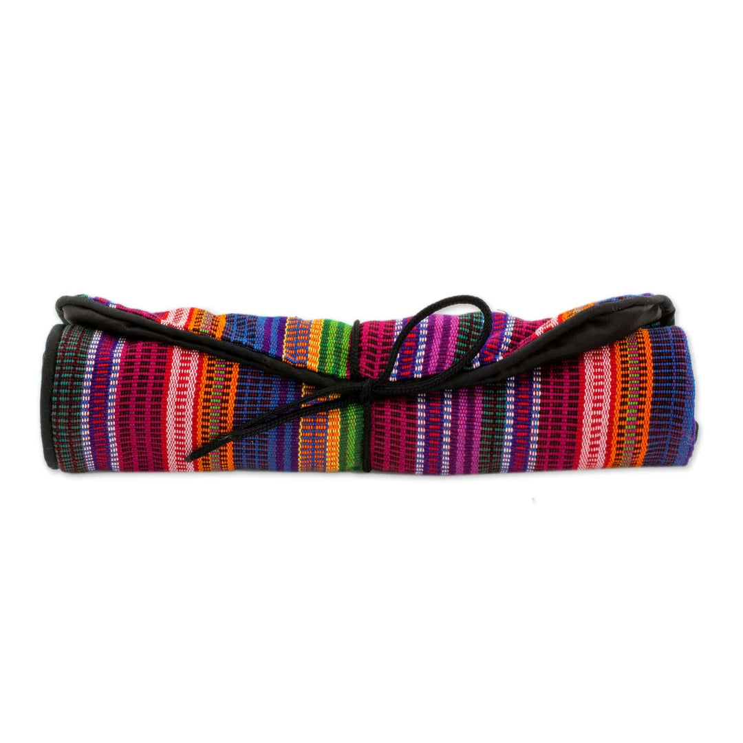Handwoven Striped 100% Cotton Jewelry Roll from Guatemala - Rainbow Party