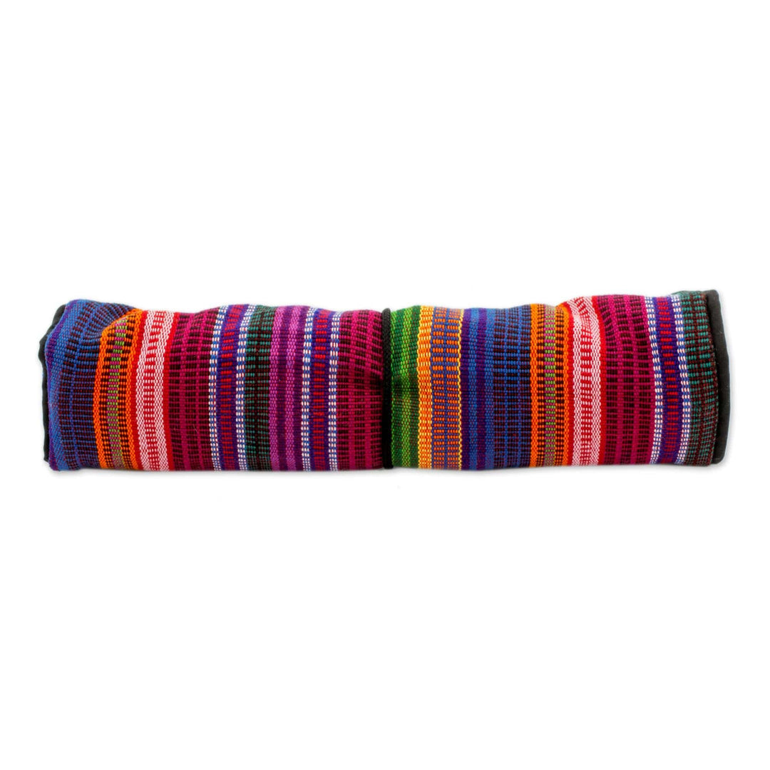 Handwoven Striped 100% Cotton Jewelry Roll from Guatemala - Rainbow Party