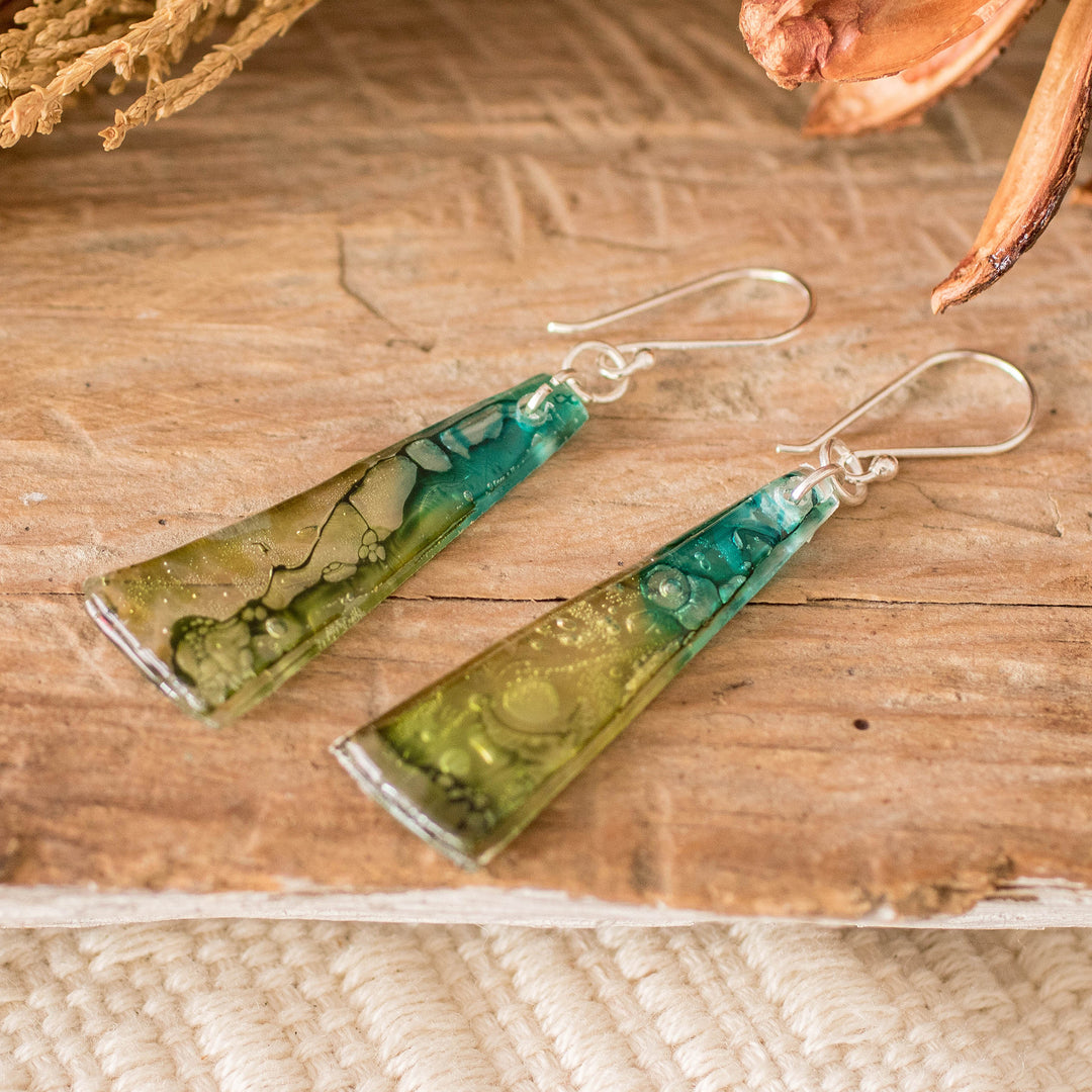Recycled CD Earrings on 925 Silver Hooks Handcrafted Jewelry - Peaceful Life