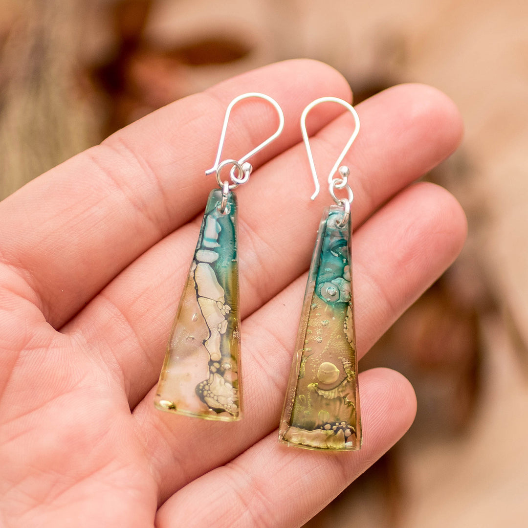 Recycled CD Earrings on 925 Silver Hooks Handcrafted Jewelry - Peaceful Life