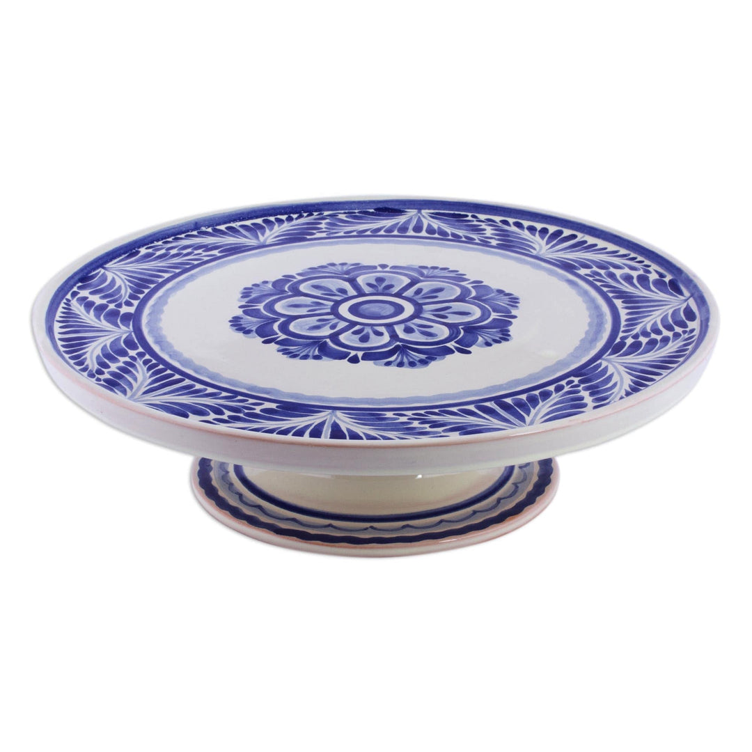 Handcrafted Majolica Floral Ceramic Cake Stand (14 Inch) - Floral Tradition