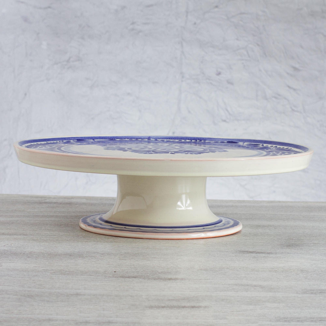 Handcrafted Majolica Floral Ceramic Cake Stand (14 Inch) - Floral Tradition