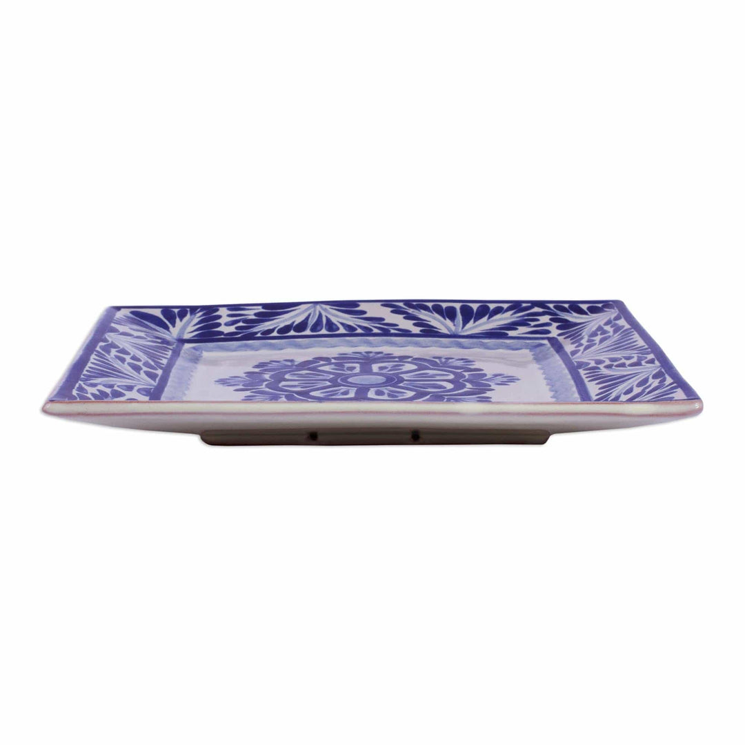 Two Square Majolica Ceramic Floral Salad Plates from Mexico - Floral Tradition