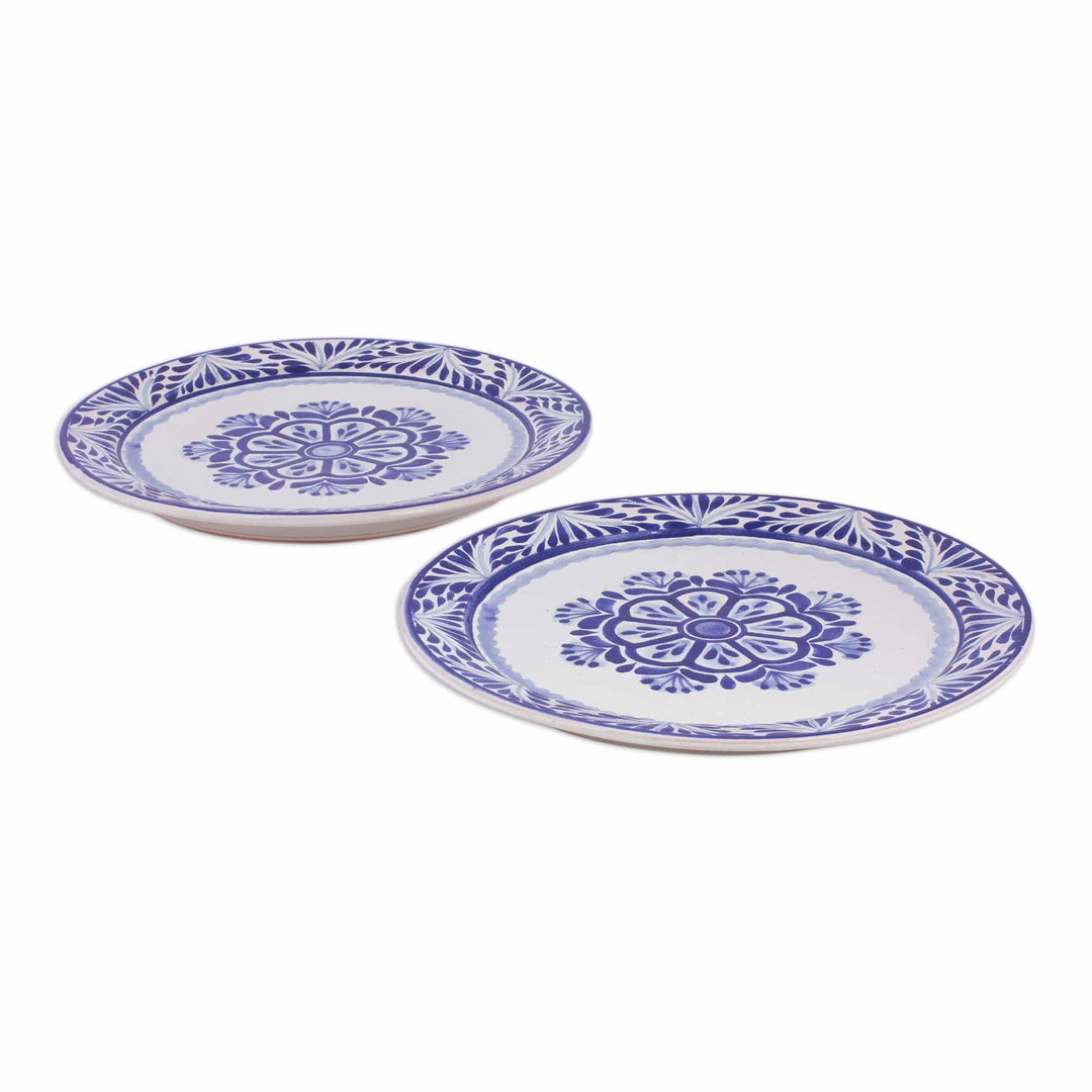 Two Round Majolica Ceramic Floral Dinner Plates from Mexico - Floral Tradition
