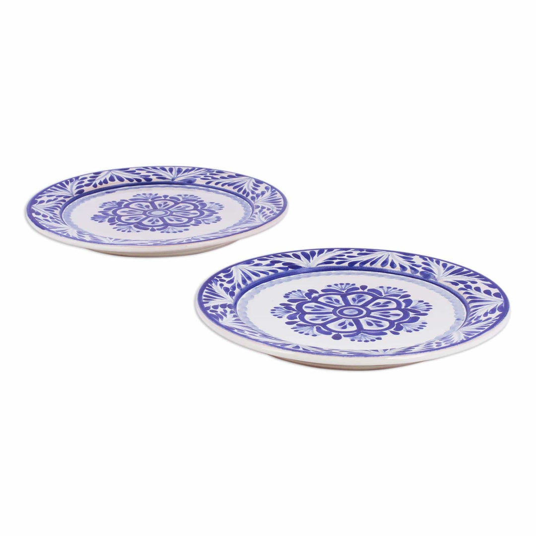 Two Round Majolica Ceramic Floral Salad Plates from Mexico - Floral Tradition