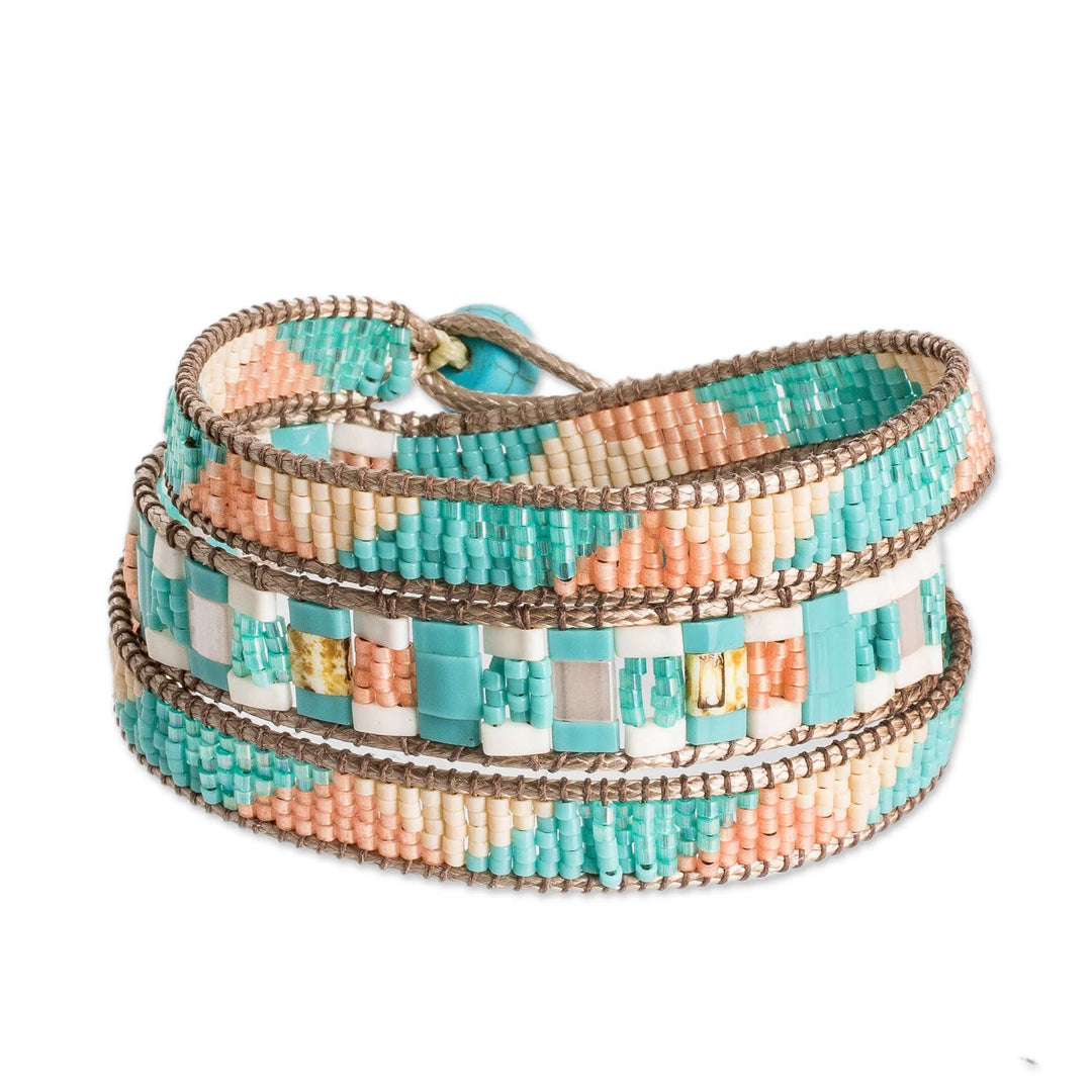 Colorful Glass Beaded Wrap Bracelet from Guatemala - Pastel Mountains