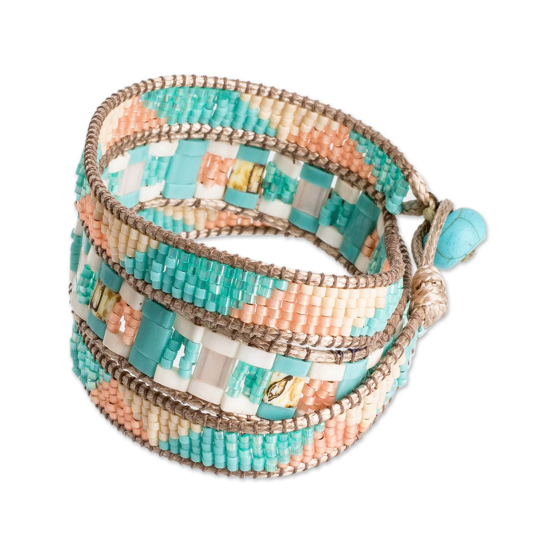 Colorful Glass Beaded Wrap Bracelet from Guatemala - Pastel Mountains