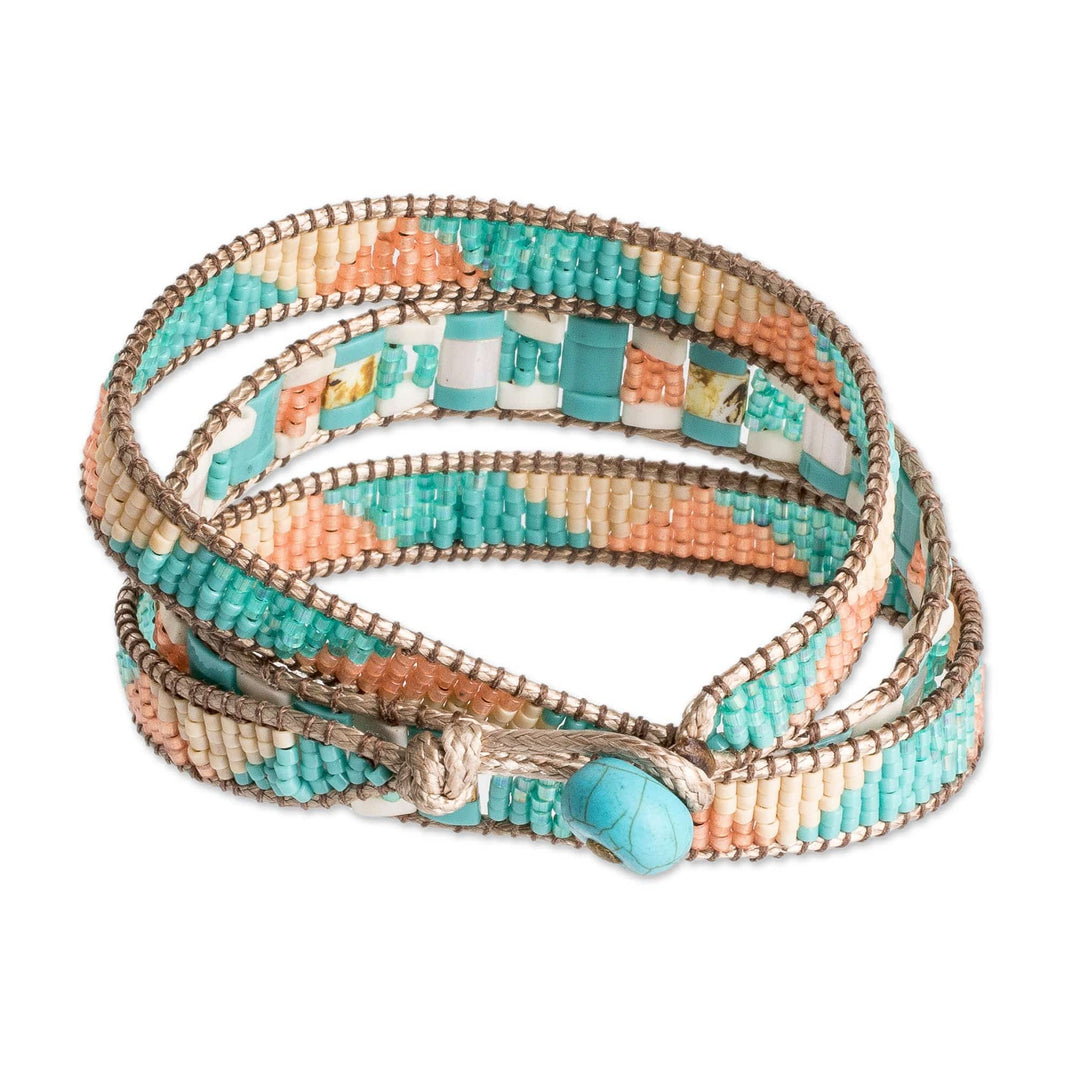 Colorful Glass Beaded Wrap Bracelet from Guatemala - Pastel Mountains