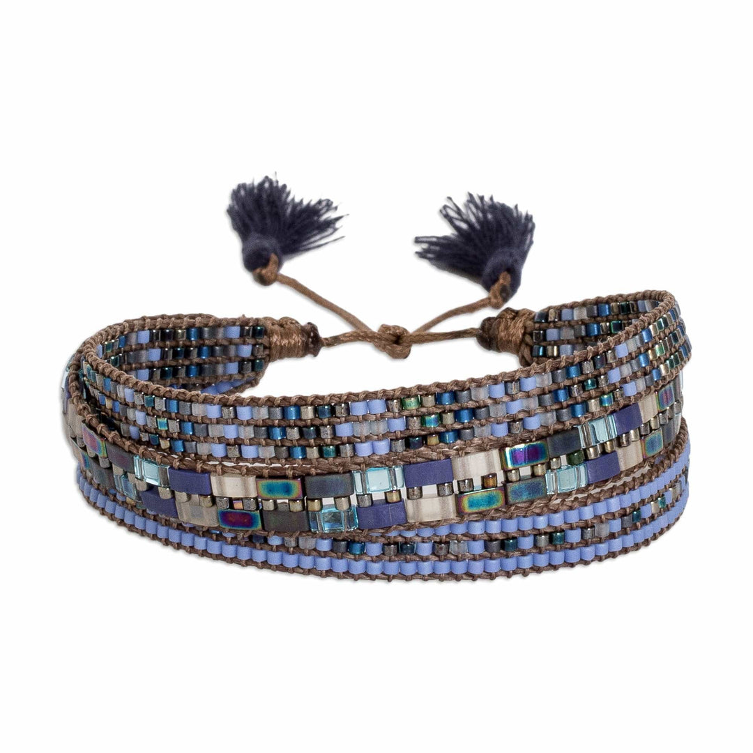 Adjustable Glass Beaded Wristband Bracelet from Guatemala - Soul of the Clouds