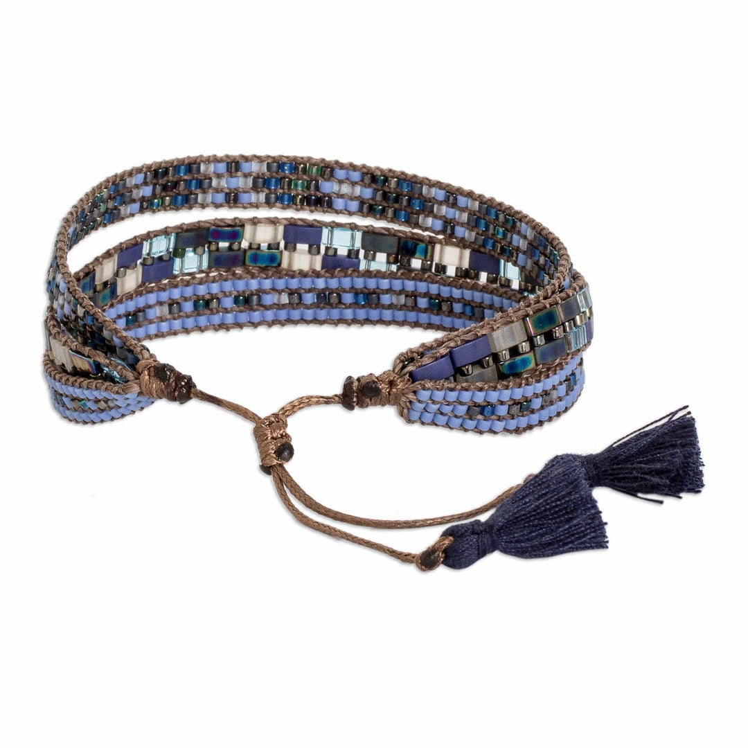 Adjustable Glass Beaded Wristband Bracelet from Guatemala - Soul of the Clouds