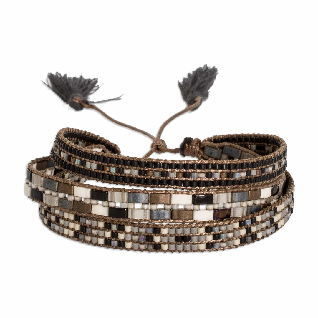 Adjustable Glass Beaded Wristband Bracelet from Guatemala - Soul of Serenity