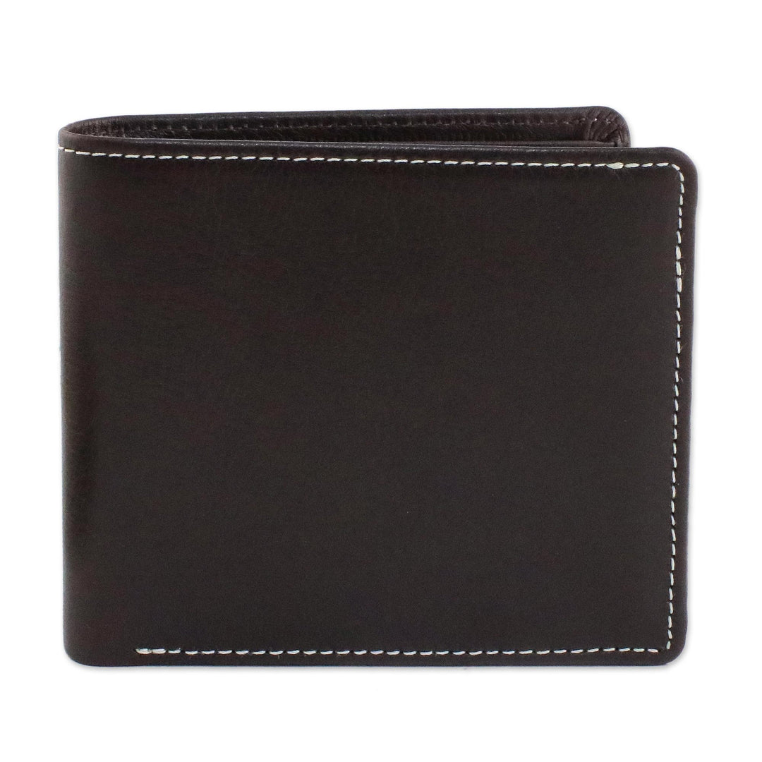 Fair Trade Men's Classic Bifold Leather Wallet in Dark Brown - Classic in Dark Brown