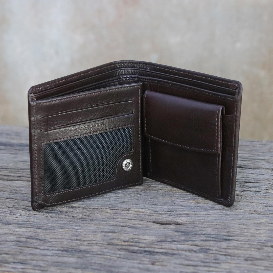 Fair Trade Men's Classic Bifold Leather Wallet in Dark Brown - Classic in Dark Brown