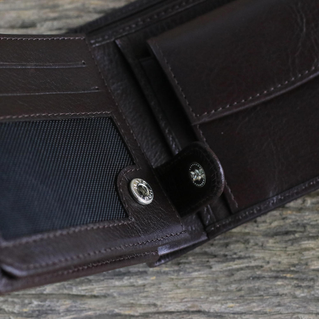 Fair Trade Men's Classic Bifold Leather Wallet in Dark Brown - Classic in Dark Brown