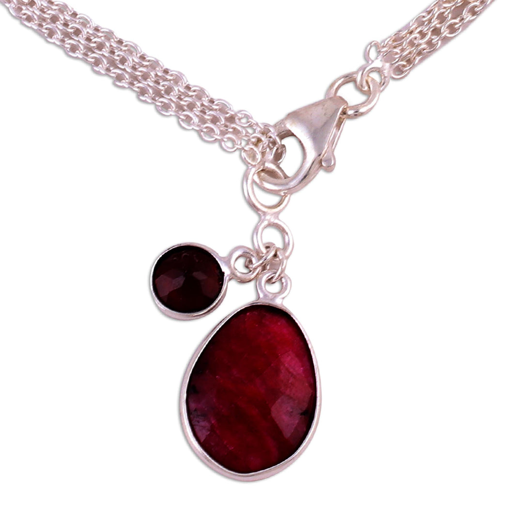Ruby and Garnet Sterling Silver Charm Bracelet from India - Twinkling Harmony