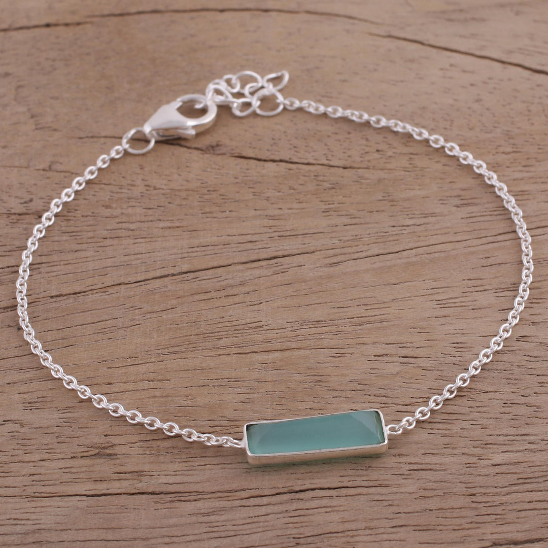 Chalcedony and Sterling Silver Bracelet from India - Elegant Prism