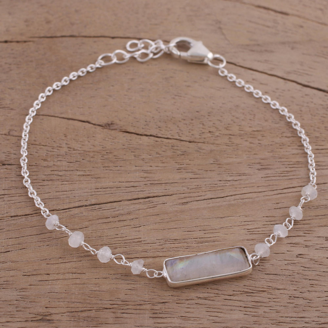 Rainbow Moonstone Beaded Pendant Bracelet from India - Magical Prism