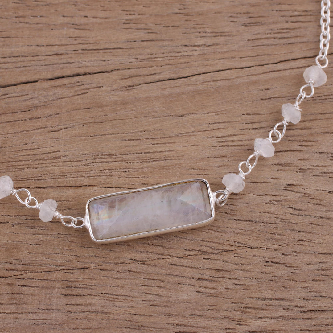 Rainbow Moonstone Beaded Pendant Bracelet from India - Magical Prism