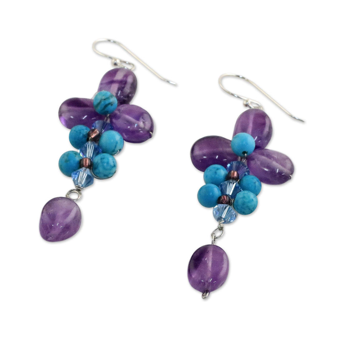 Amethyst and Calcite Dangle Earrings from Thailand - Succulent Vines