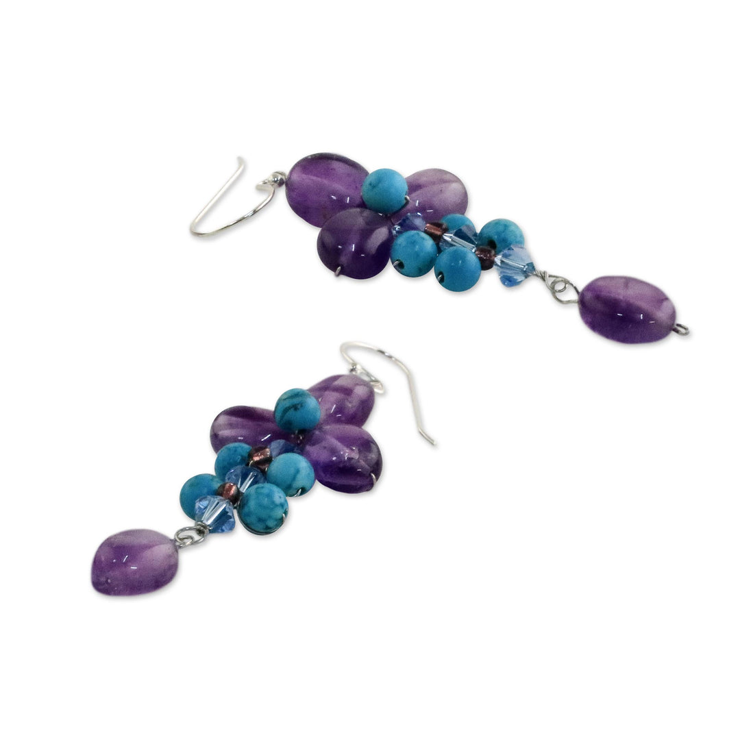Amethyst and Calcite Dangle Earrings from Thailand - Succulent Vines