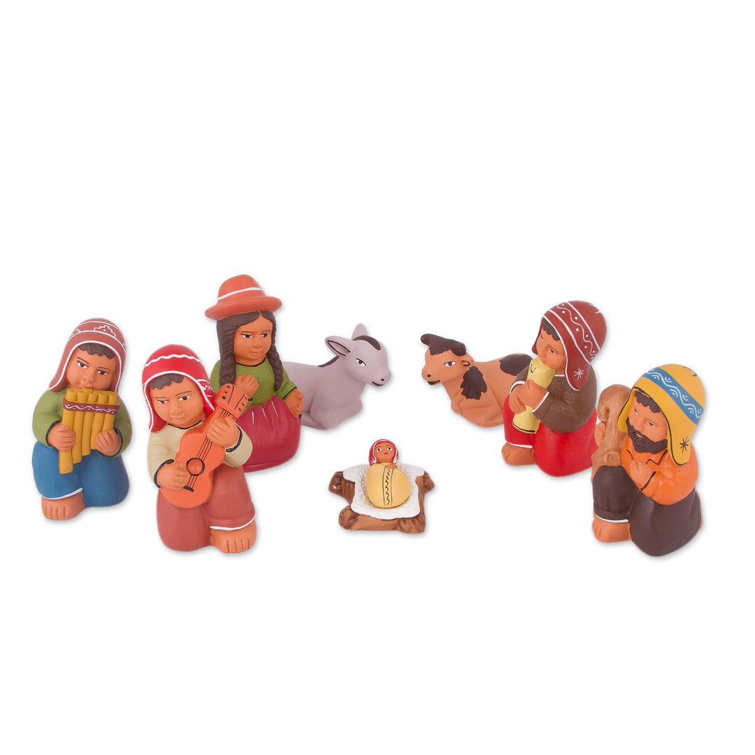 9-Piece Music-Themed Hand-Painted Ceramic Nativity Scene - Nativity Melody