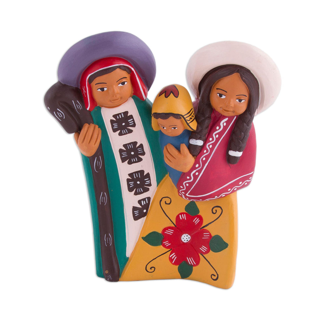 Hand-Painted Ceramic Andean Decorative Accent from Peru - Sweet Family