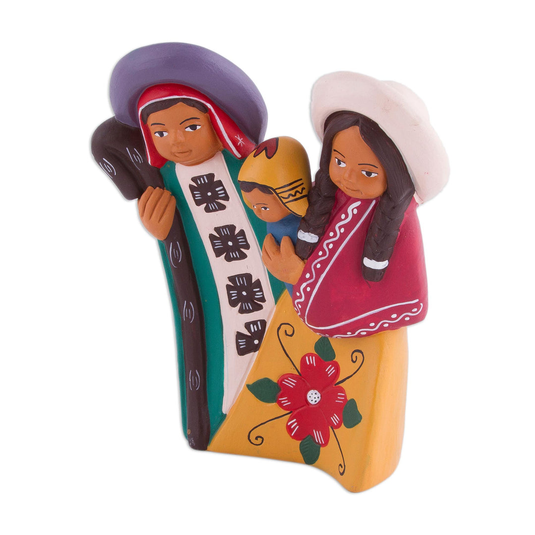 Hand-Painted Ceramic Andean Decorative Accent from Peru - Sweet Family