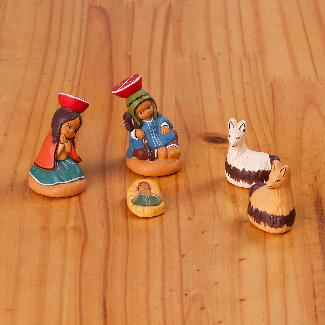 Hand-Painted 5-Piece Ceramic Andean Folk Art Nativity Scene - Cuzco Birth