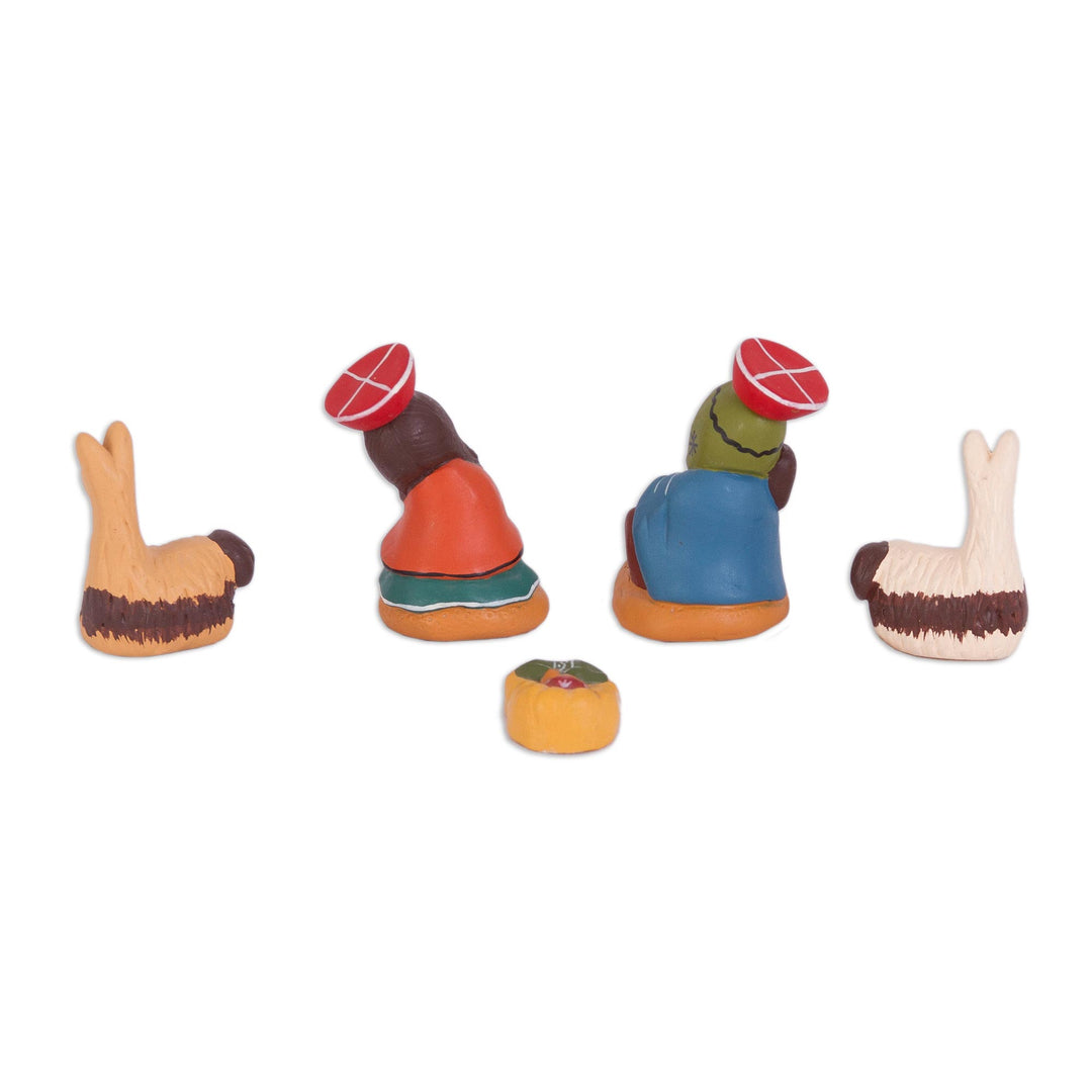 Hand-Painted 5-Piece Ceramic Andean Folk Art Nativity Scene - Cuzco Birth