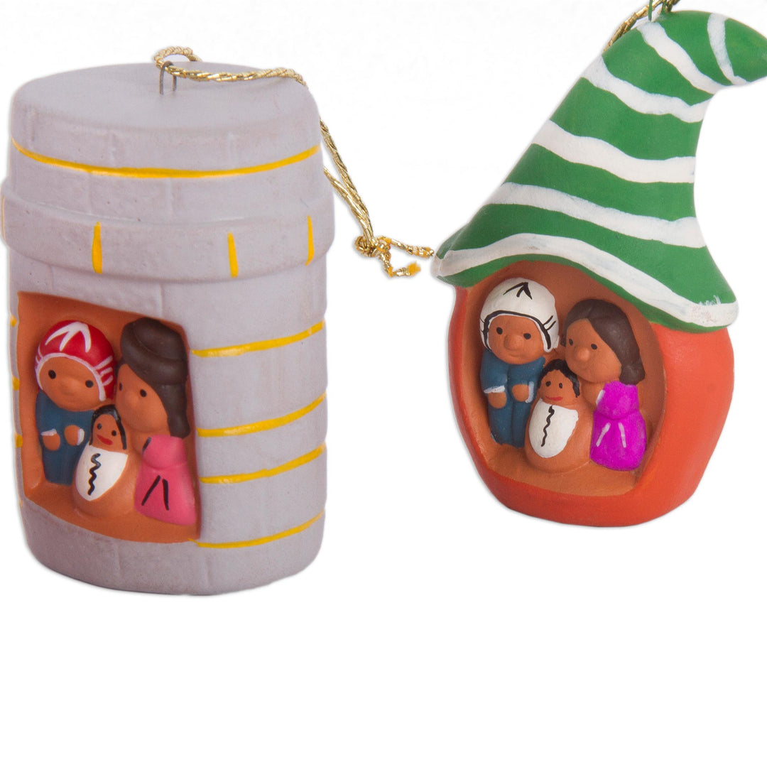 Six Hand-Painted Andean Ceramic Nativity Ornaments from Peru - Multicolored Nativity