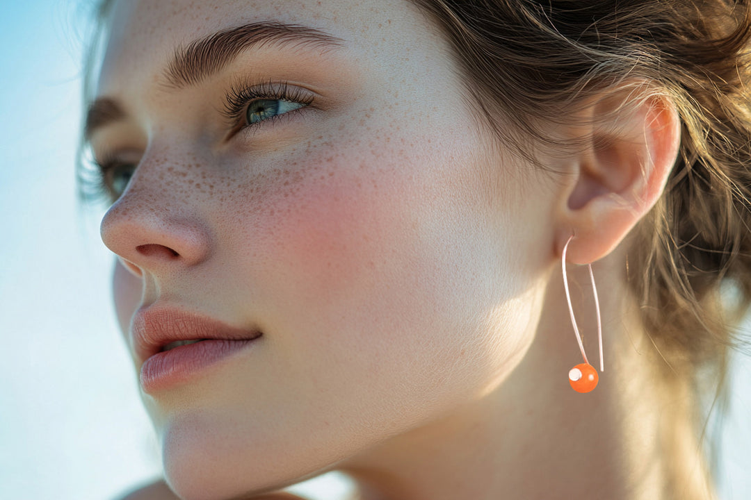 Orange Agate and Sterling Silver Drop Earrings from Peru - Spheres of Splendor