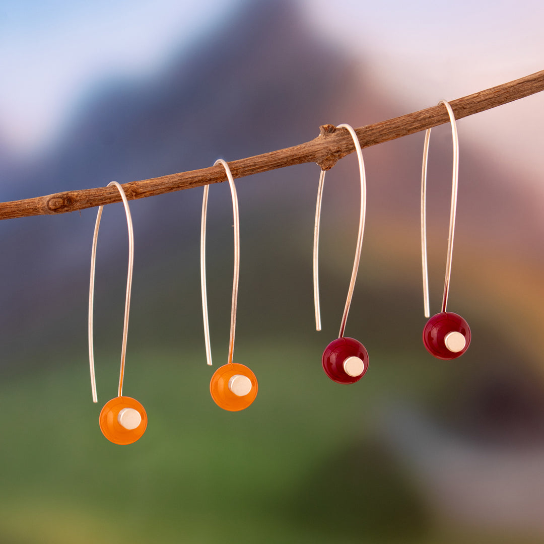Orange Agate and Sterling Silver Drop Earrings from Peru - Spheres of Splendor