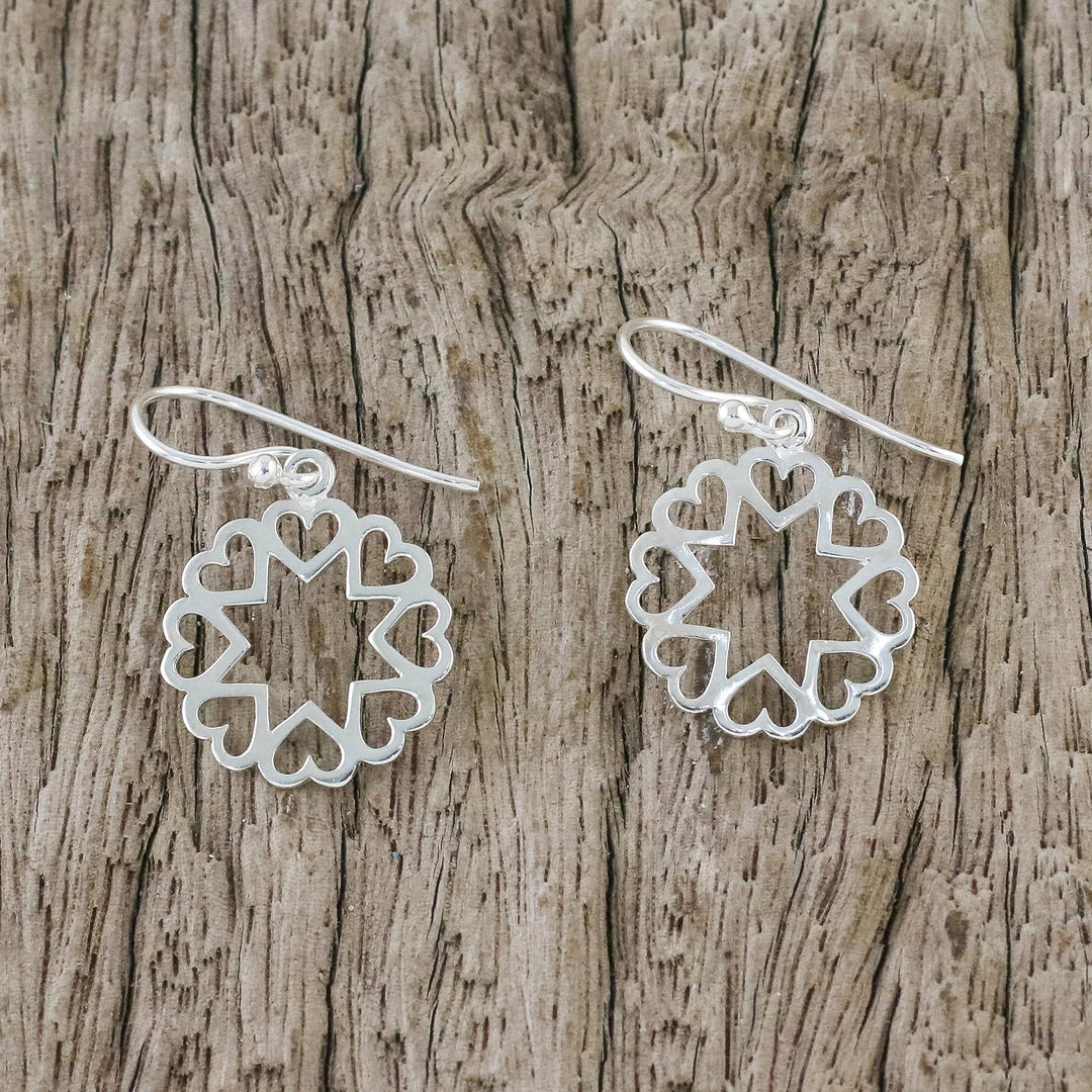 Sterling Silver Star Heart Dangle Earrings from Thailand - Stars in Love