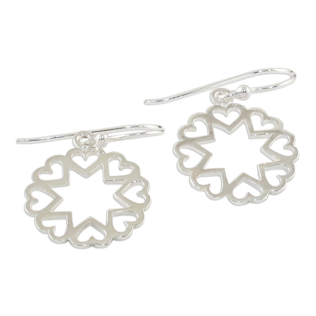 Sterling Silver Star Heart Dangle Earrings from Thailand - Stars in Love