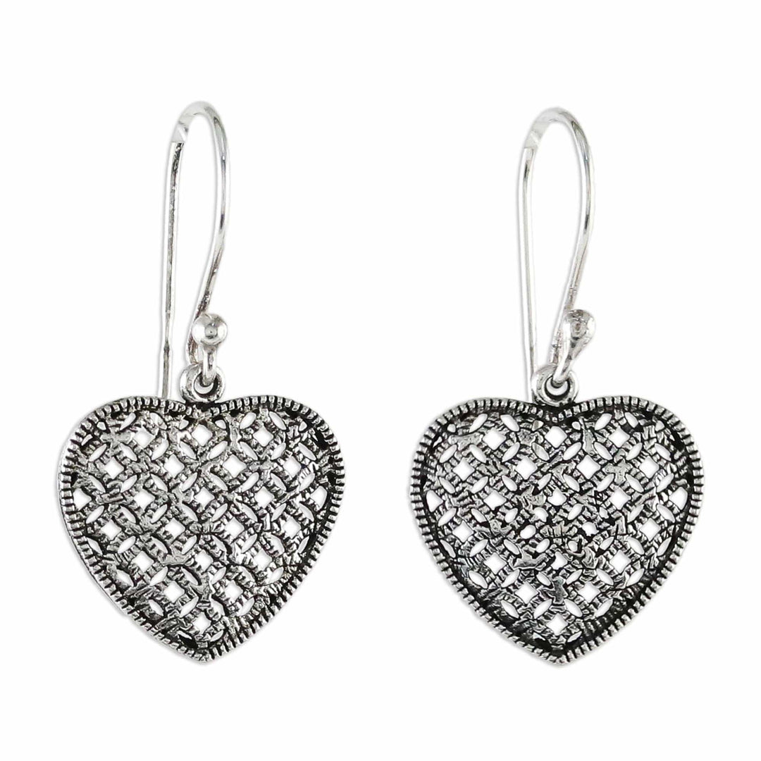 Sterling Silver Heart-Shaped Dangle Earrings from Thailand - Textured Hearts