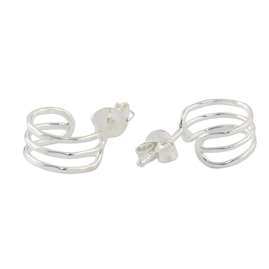 Sterling Silver Openwork Half-Hoop Earrings from Thailand - Shining Jai Alai