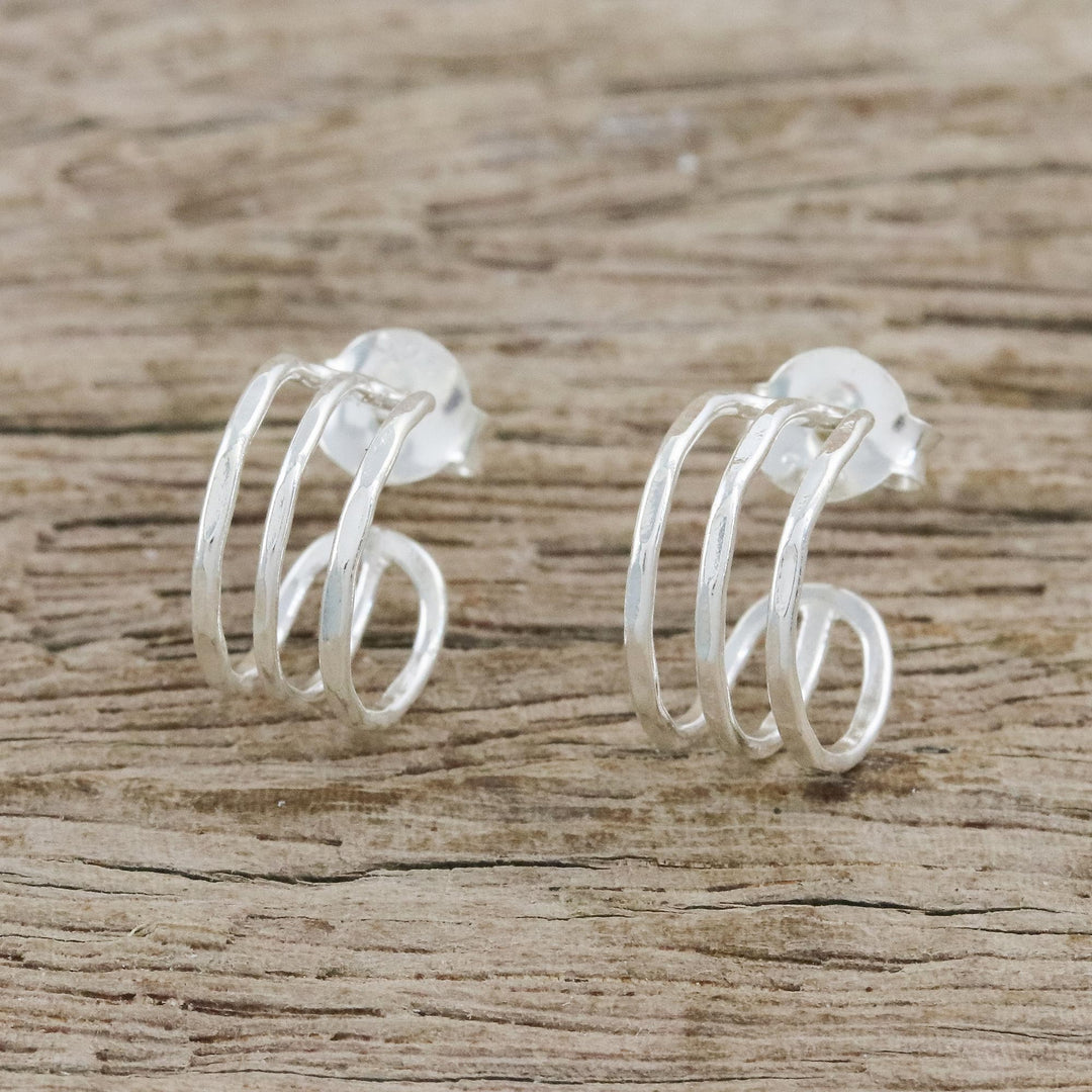 Sterling Silver Openwork Half-Hoop Earrings from Thailand - Shining Jai Alai