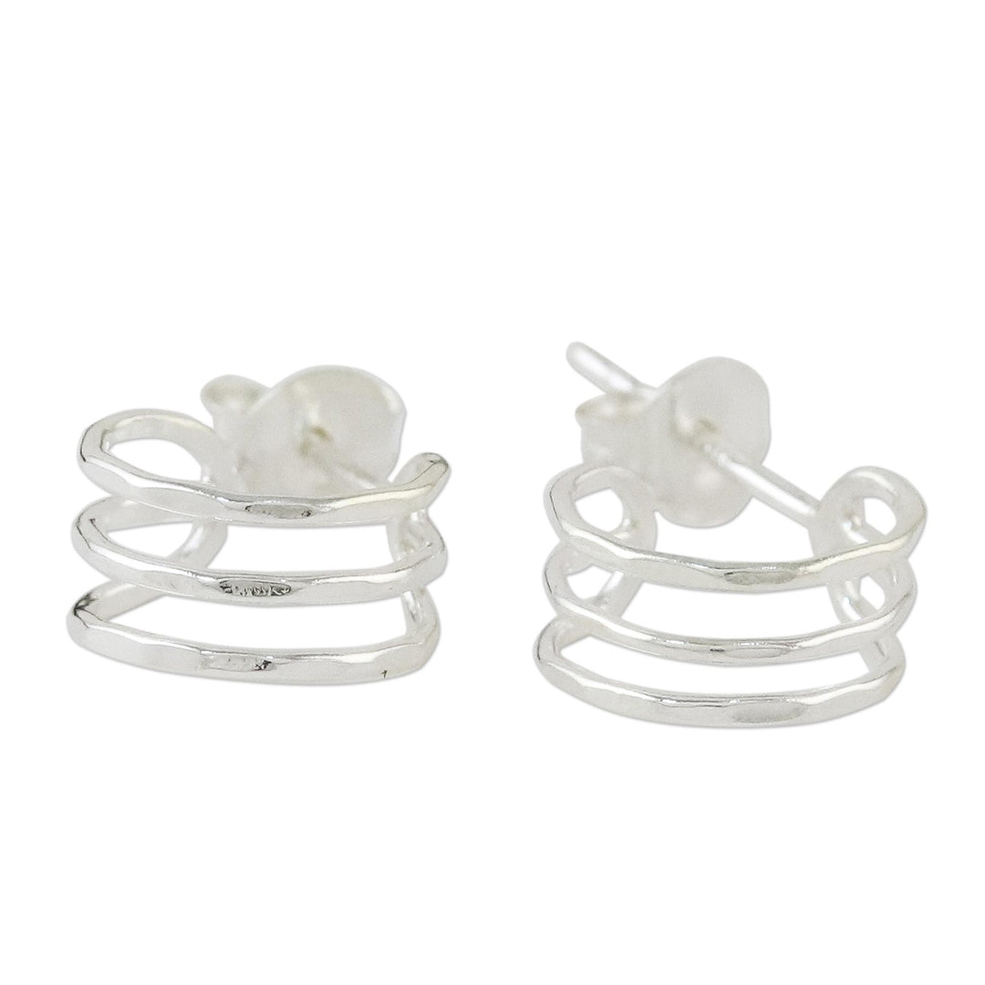 Sterling Silver Openwork Half-Hoop Earrings from Thailand - Shining Jai Alai