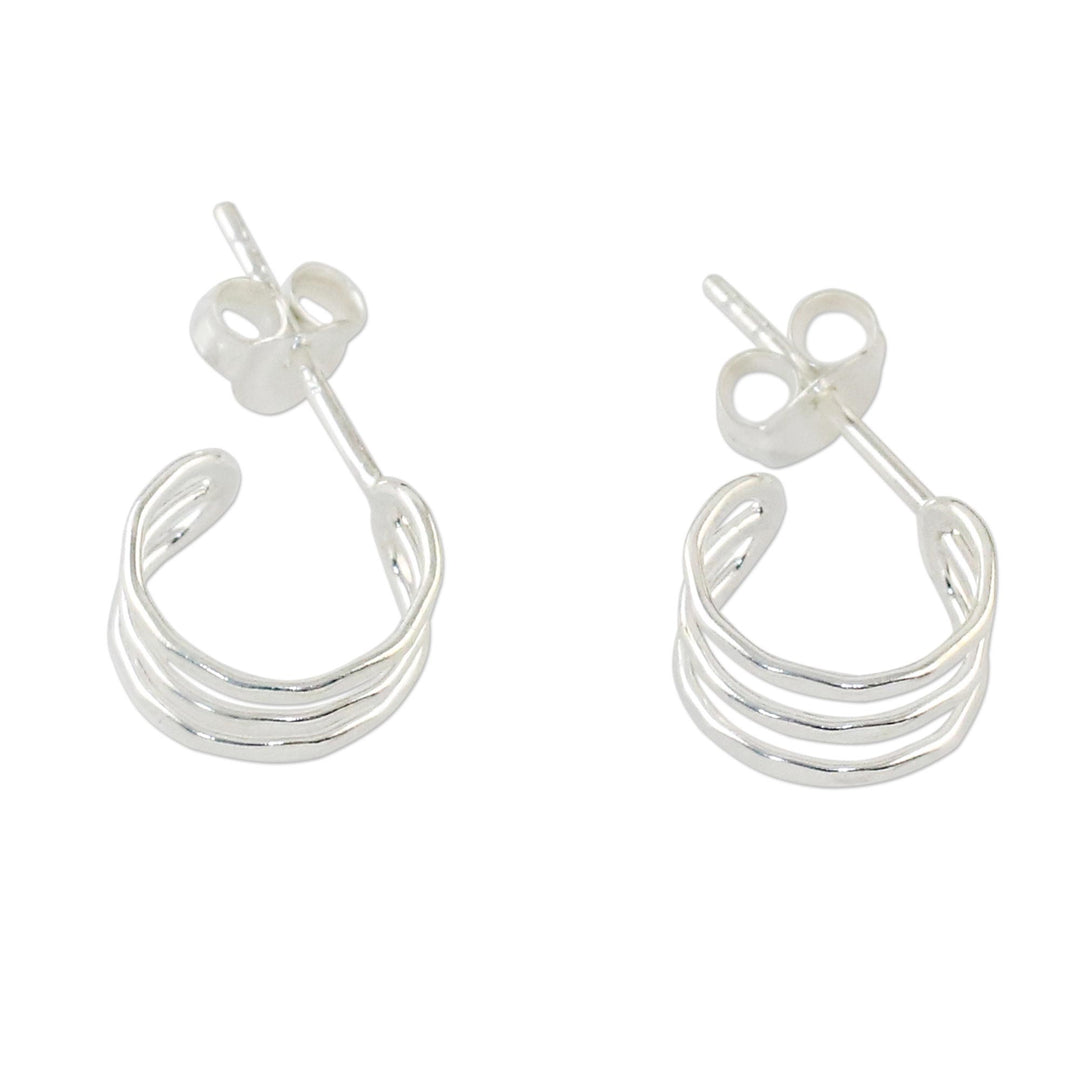 Sterling Silver Openwork Half-Hoop Earrings from Thailand - Shining Jai Alai