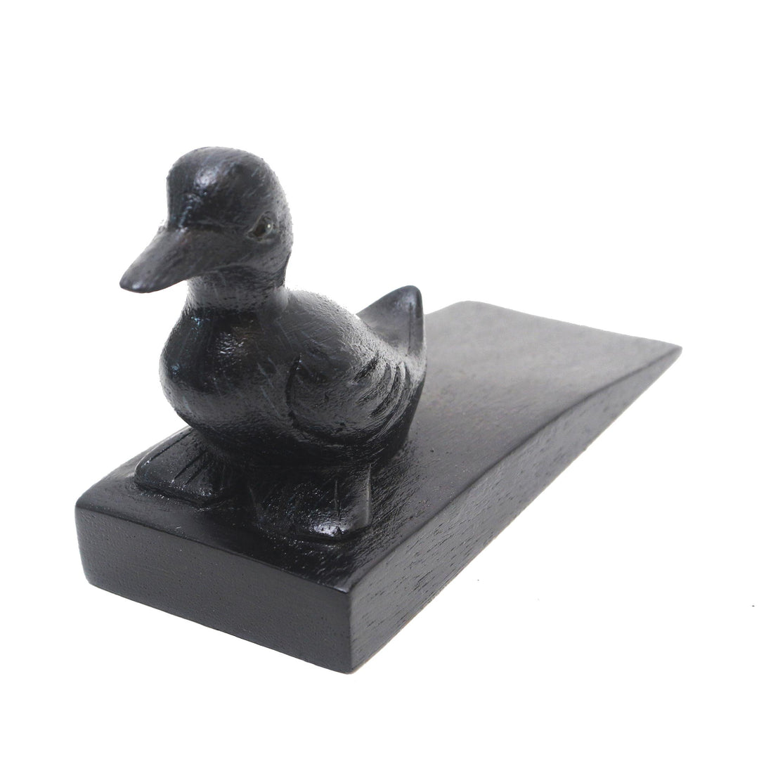 Handcrafted Suar Wood Duck Doorstop in Black from Bali - Helpful Duck in Black