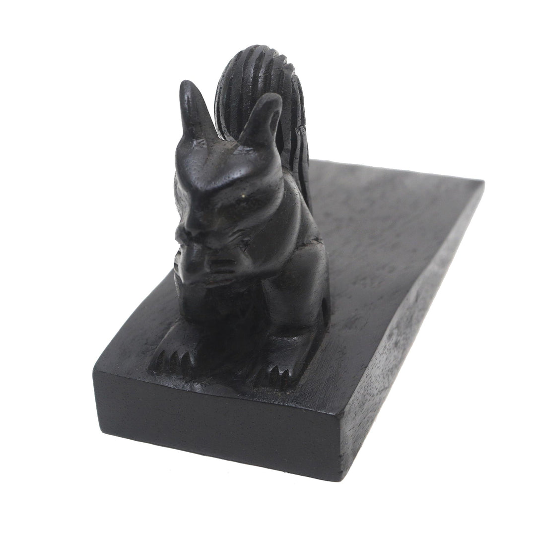 Handcrafted Wood Squirrel Doorstop in Black from Bali - Helpful Squirrel in Black