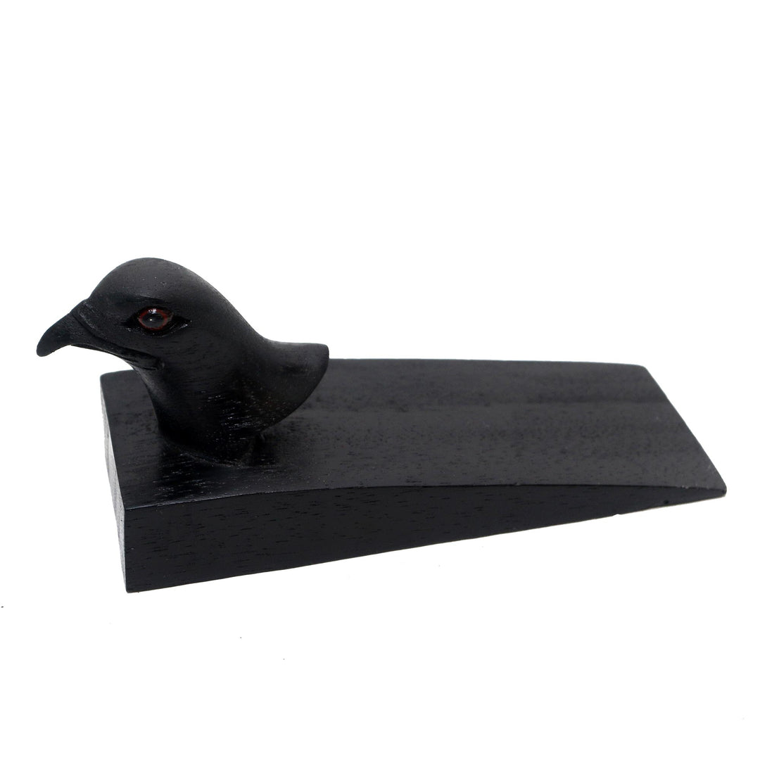 Handcrafted Suar Wood Eagle Doorstop in Black from Bali - Helpful Eagle in Black