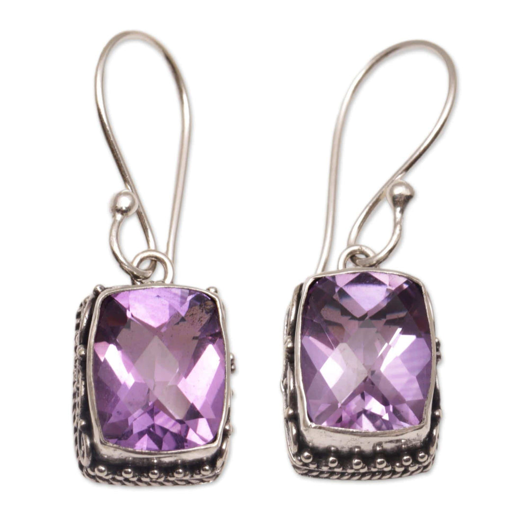 Amethyst and Sterling Silver Dangle Earrings from Bali - Temple Gleam