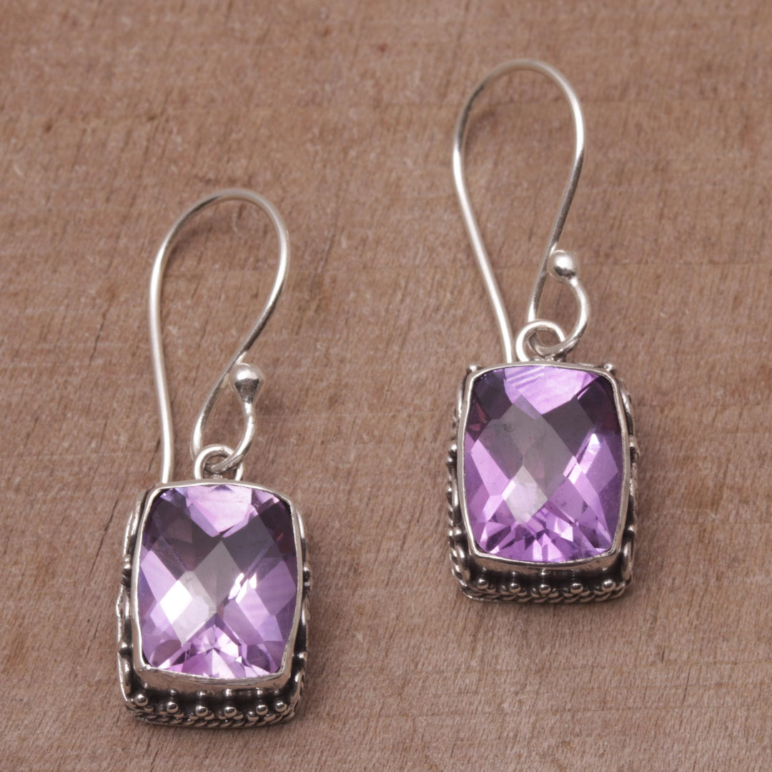 Amethyst and Sterling Silver Dangle Earrings from Bali - Temple Gleam